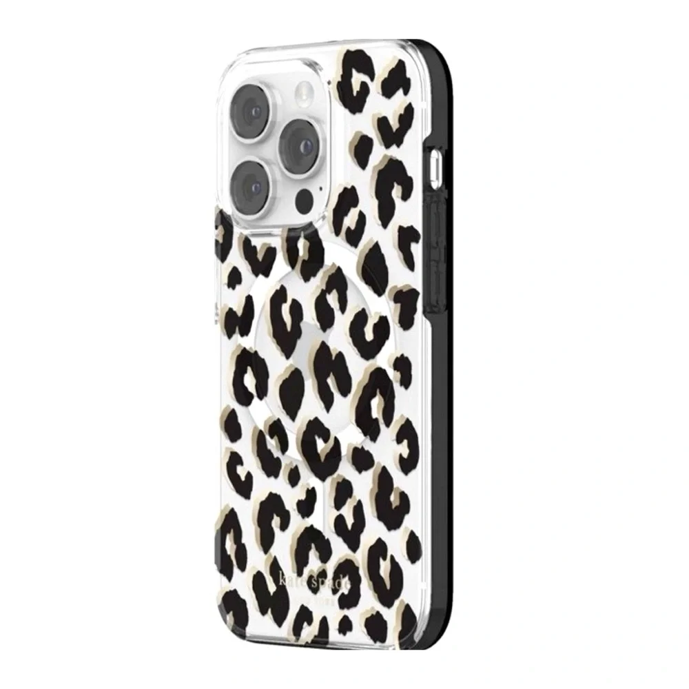 Kate Spade City Leopard iPhone 14 Plus MagSafe Case Gold Black NWT